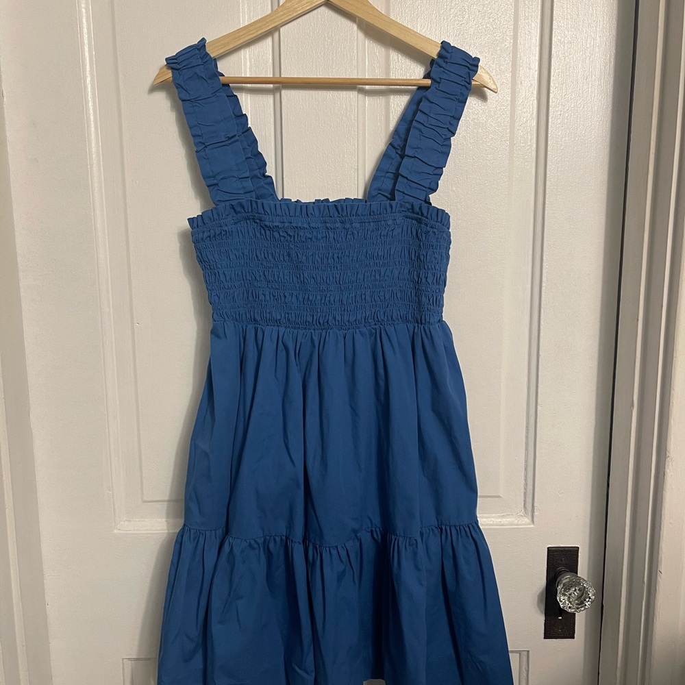 Abercrombie & Fitch Blue Tiered Smocked Poplin Mini Dress Size Large